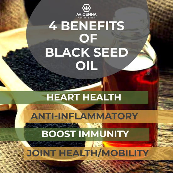Benefits of black seed oil (nigella stavia) may help improve cardiovascular health, boost immunity, anti-inflammatory, joint health and mobility and radiant hair, skin and nails
