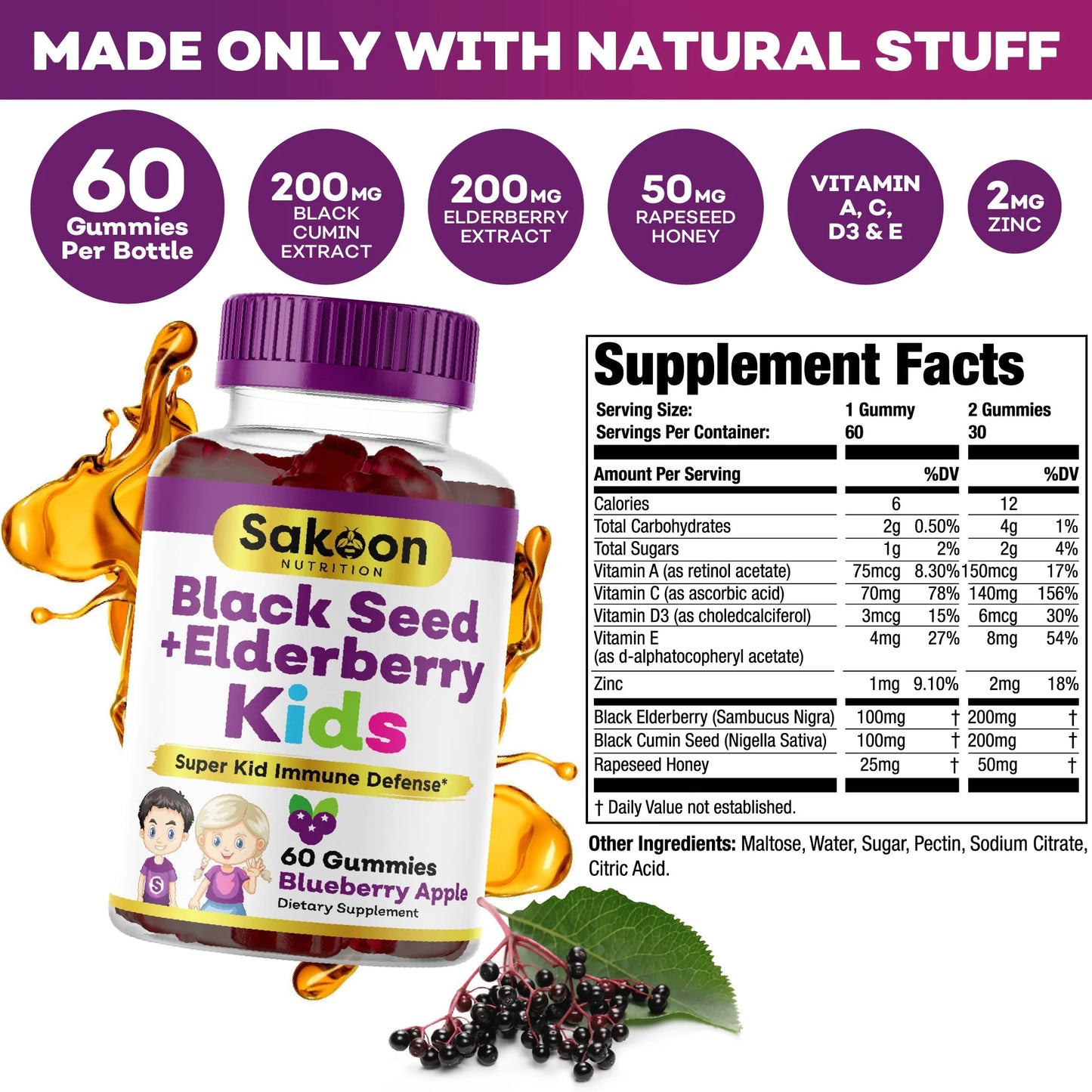 Sakoon Elderberry + Black Seed Gummies for Kids